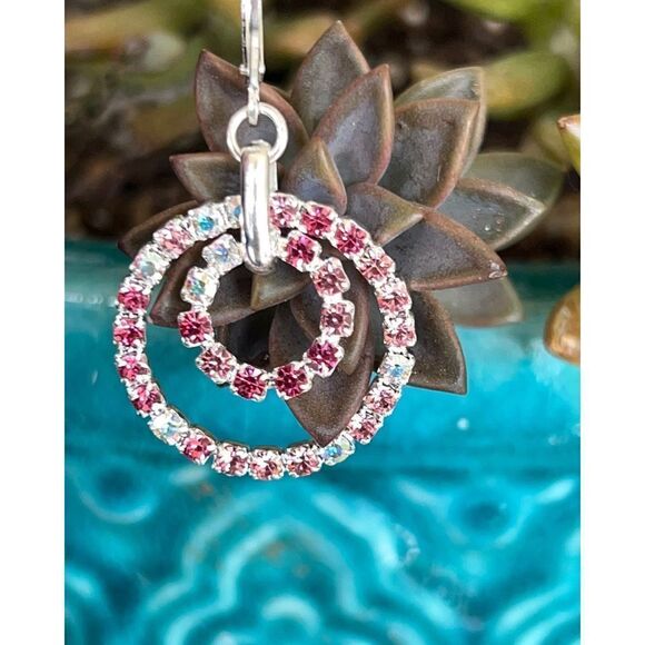 Silver Pink & Iridescent Swarovski Crystals Dangle Earrings - Picture 3 of 6